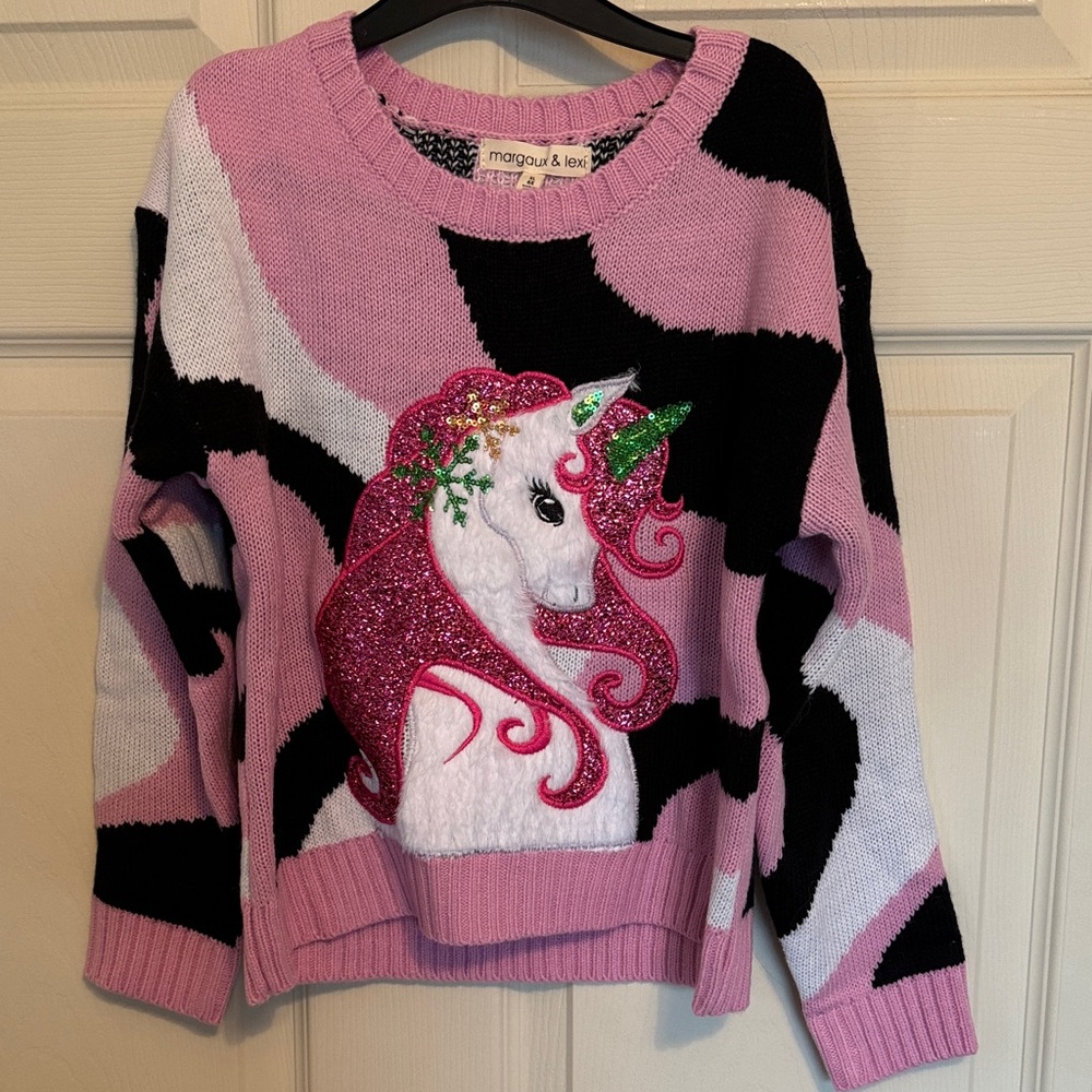 Pink and Black Unicorn Kids Sweater